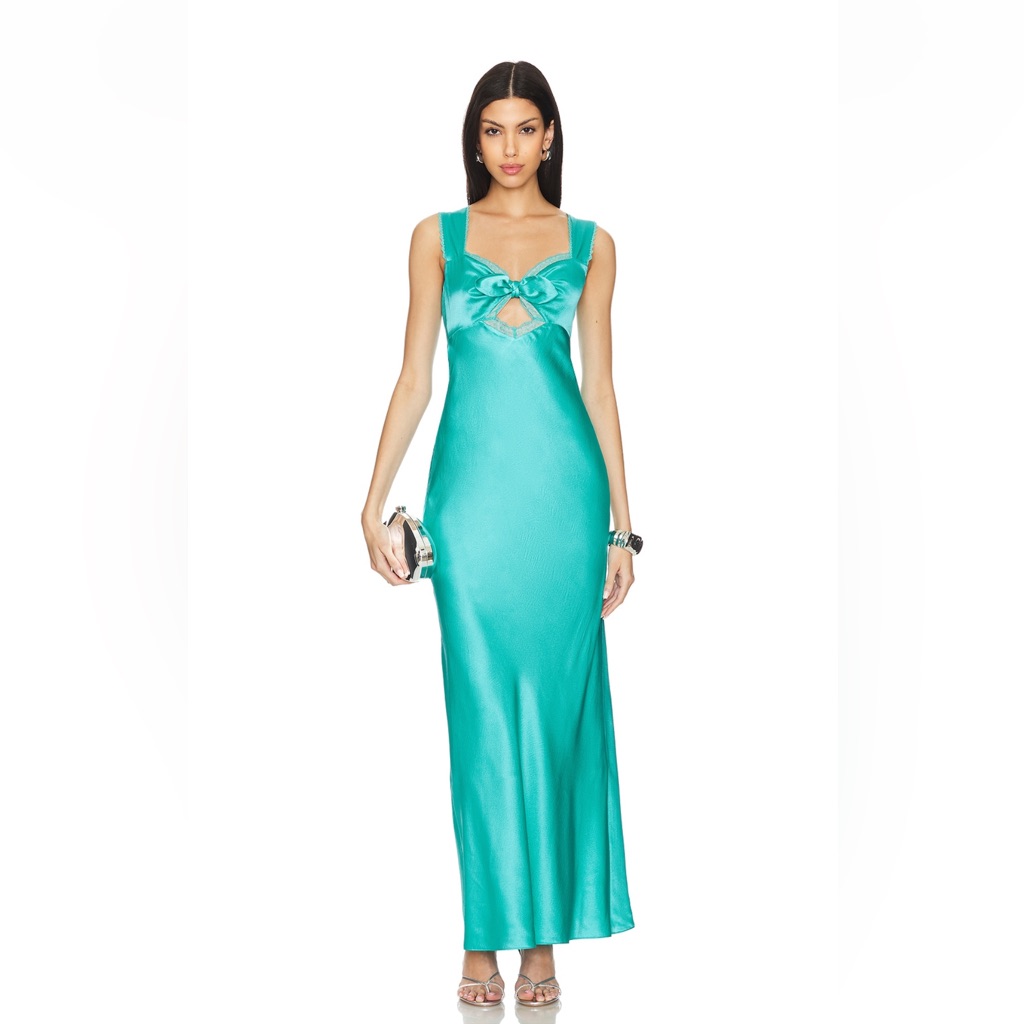 Saloni Lina Long Silk Dress In Atlantis (Blue Aquamarine)